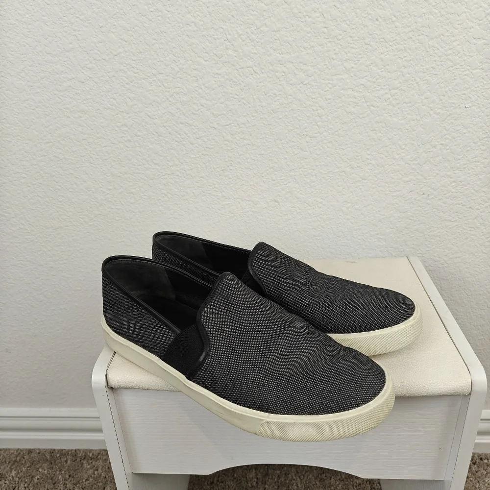 Vince Preston Black Textured Leather Trim Slip On Sneakers Women's Size 8